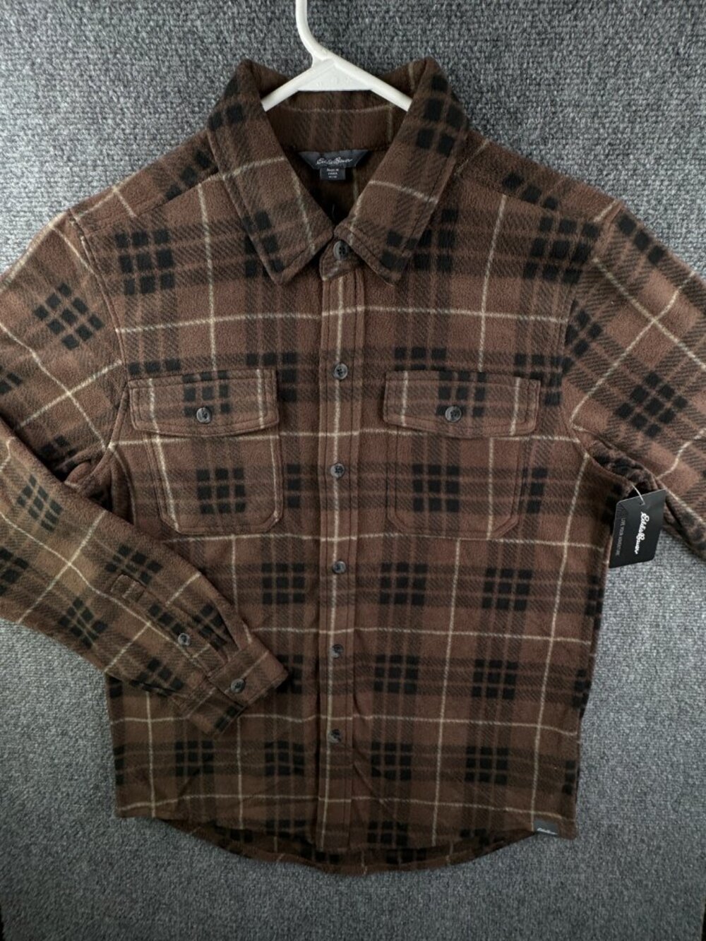 NWT Eddie Bauer Fleece Shirt Men Medium Long Sleeve Button Up Shirt Plaid Brown